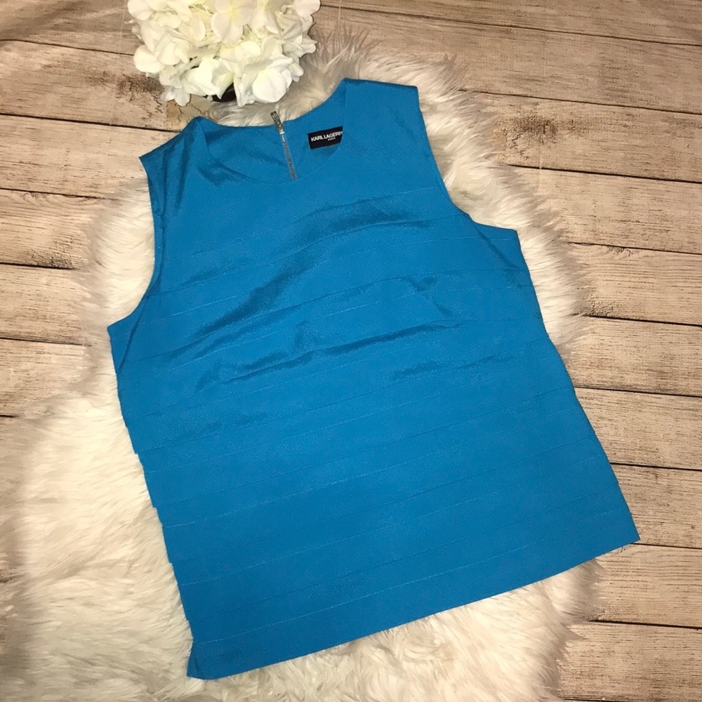 Karl Lagerfeld Blue Sleeveless Blouse Exposed Zip